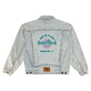 90s Hard Rock Cafe Save the Planet Washington DC acid washed denim Jean jacket